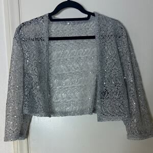 Vintage Silver Sequin Lace Shrug. Coastal Grandma